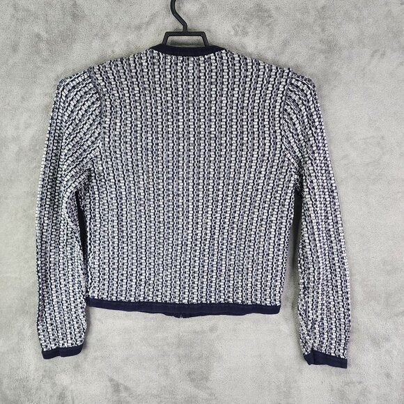 Womens Navy & White Chaps Textured Knit Sweater Jacket Full Zip Long Sleeve XL - Picture 4 of 7